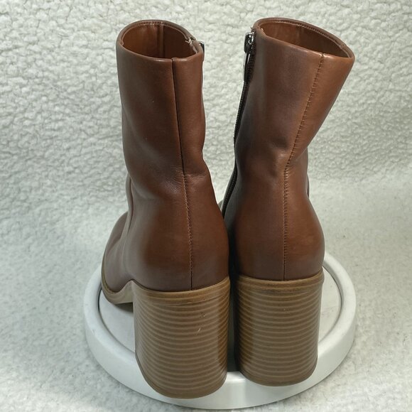 Marc Fisher Size 7.5 M Brown Leather Square Toe Block Heel Cushioned Booties - Picture 3 of 10